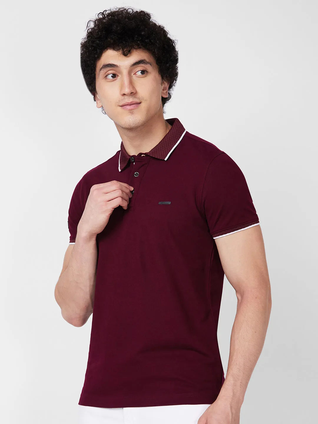 Spykar SLIM FIT Red Polo T-shirt  For Men