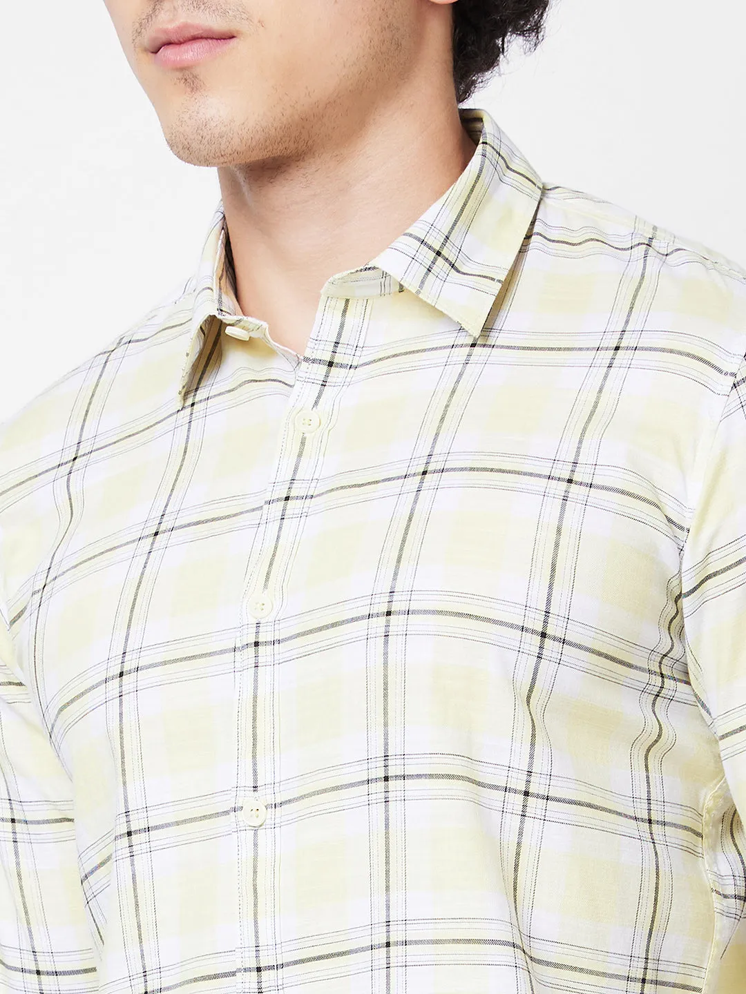 Spykar Yellow CHECKED FULL SLEEVE Shirt For Men