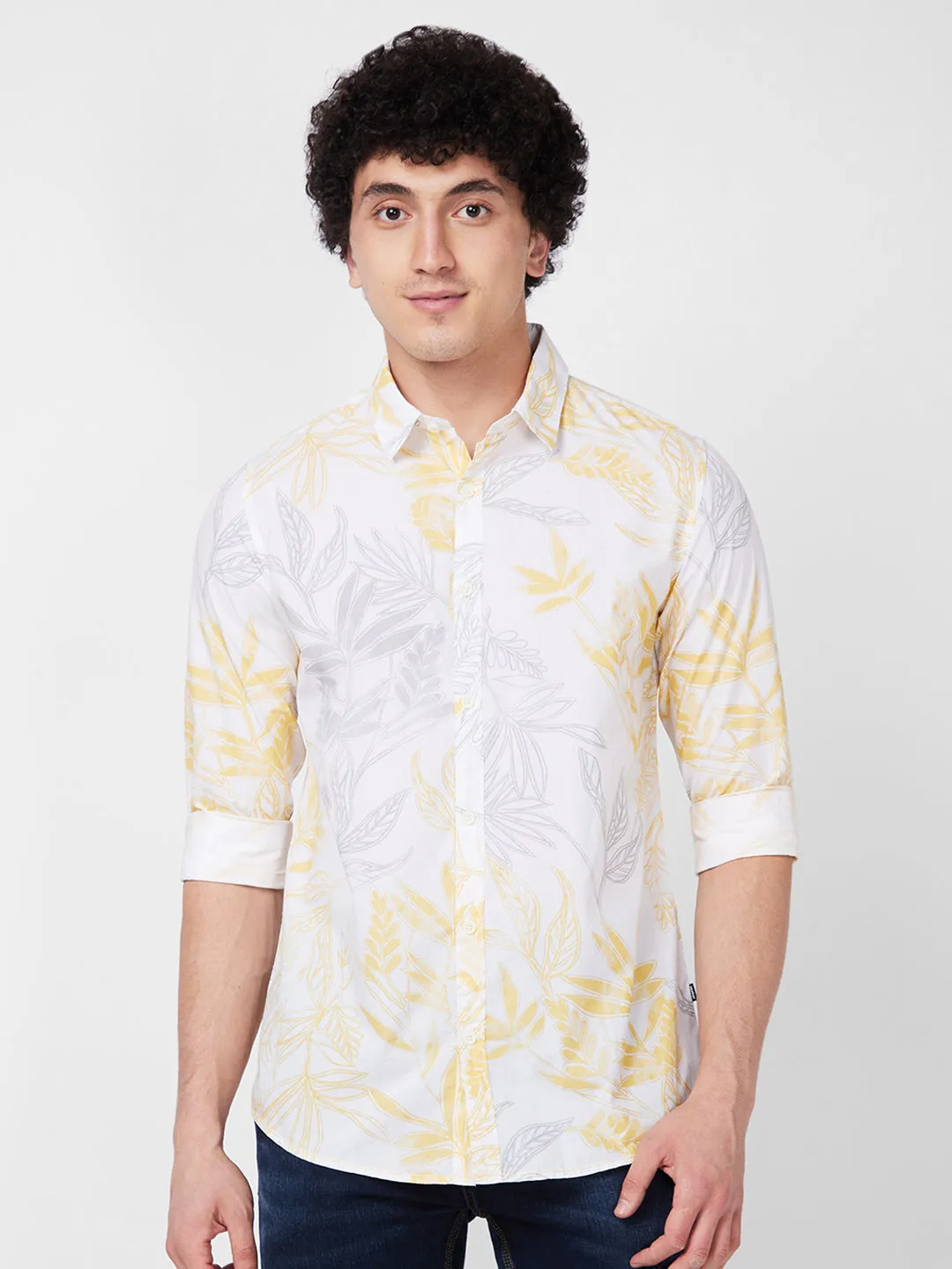 Spykar Yellow PRINTED FULL SLEEVE Shirt For Men