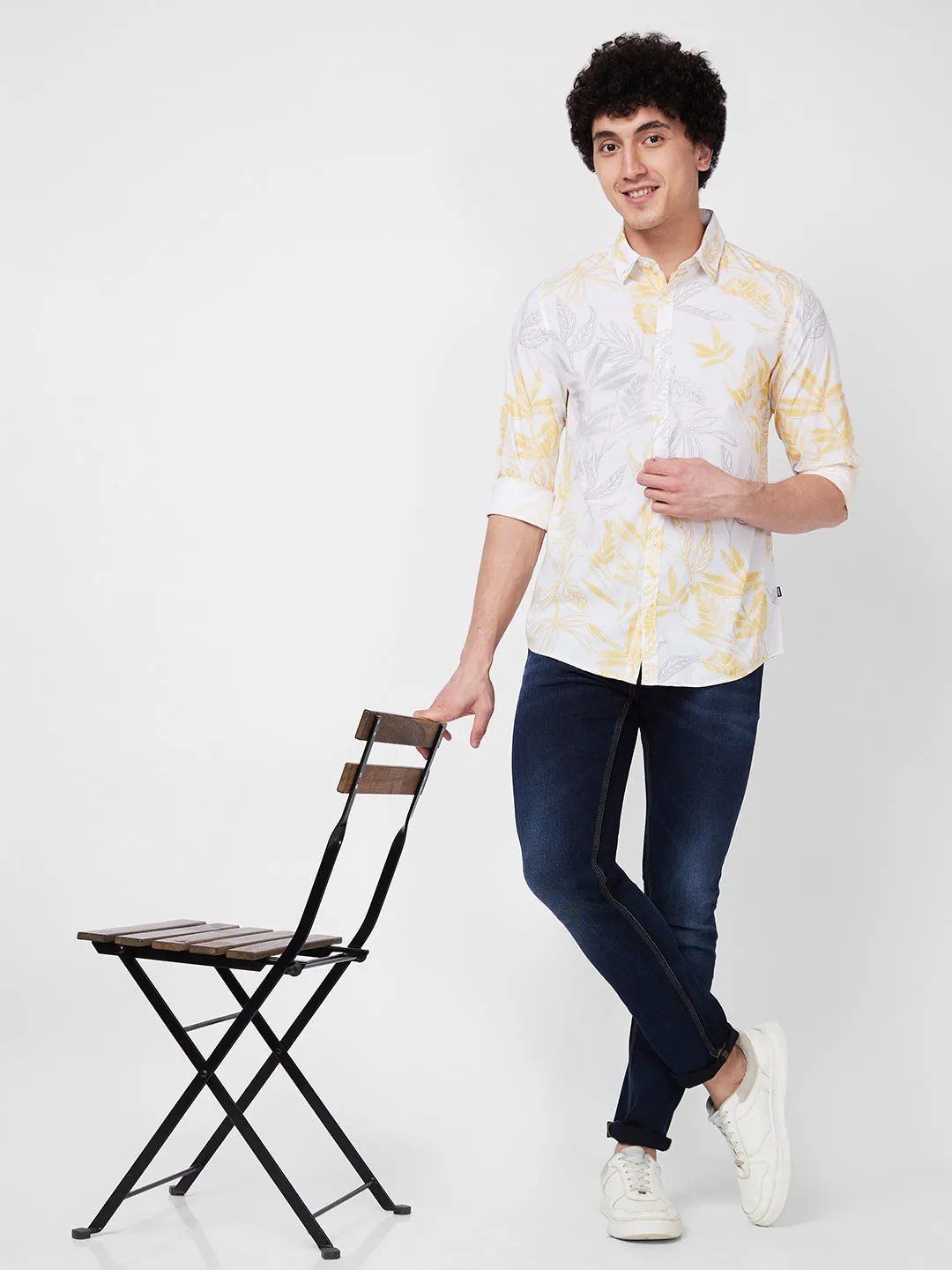 Spykar Yellow PRINTED FULL SLEEVE Shirt For Men