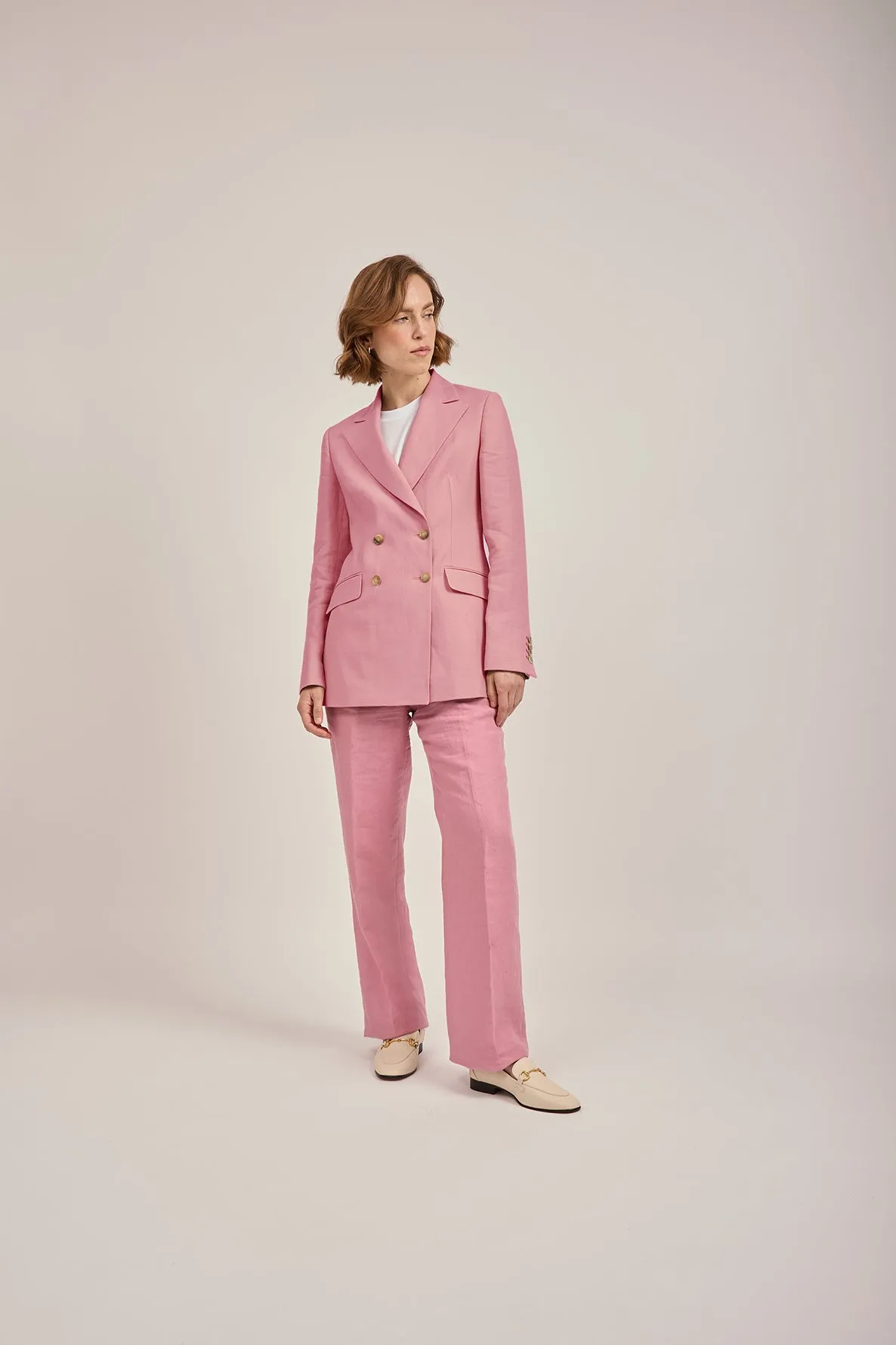 Straight-Leg Trousers in Dusty Pink Linen by Anna James