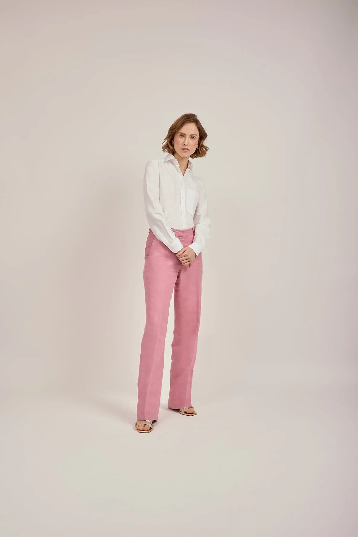 Straight-Leg Trousers in Dusty Pink Linen by Anna James