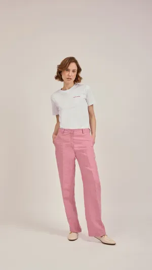 Straight-Leg Trousers in Dusty Pink Linen by Anna James