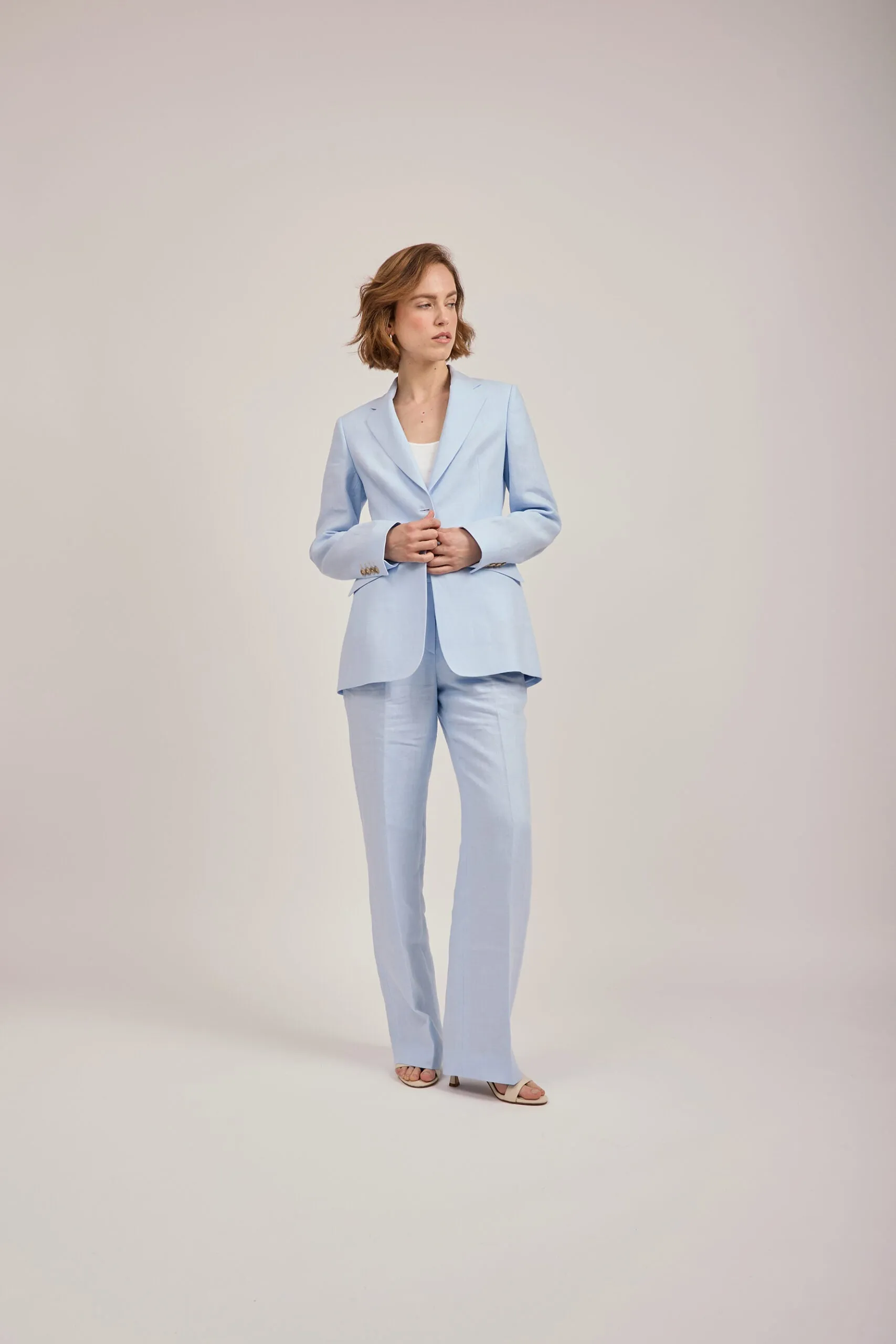 Straight-Leg Trousers in Sky Blue Linen by Anna James