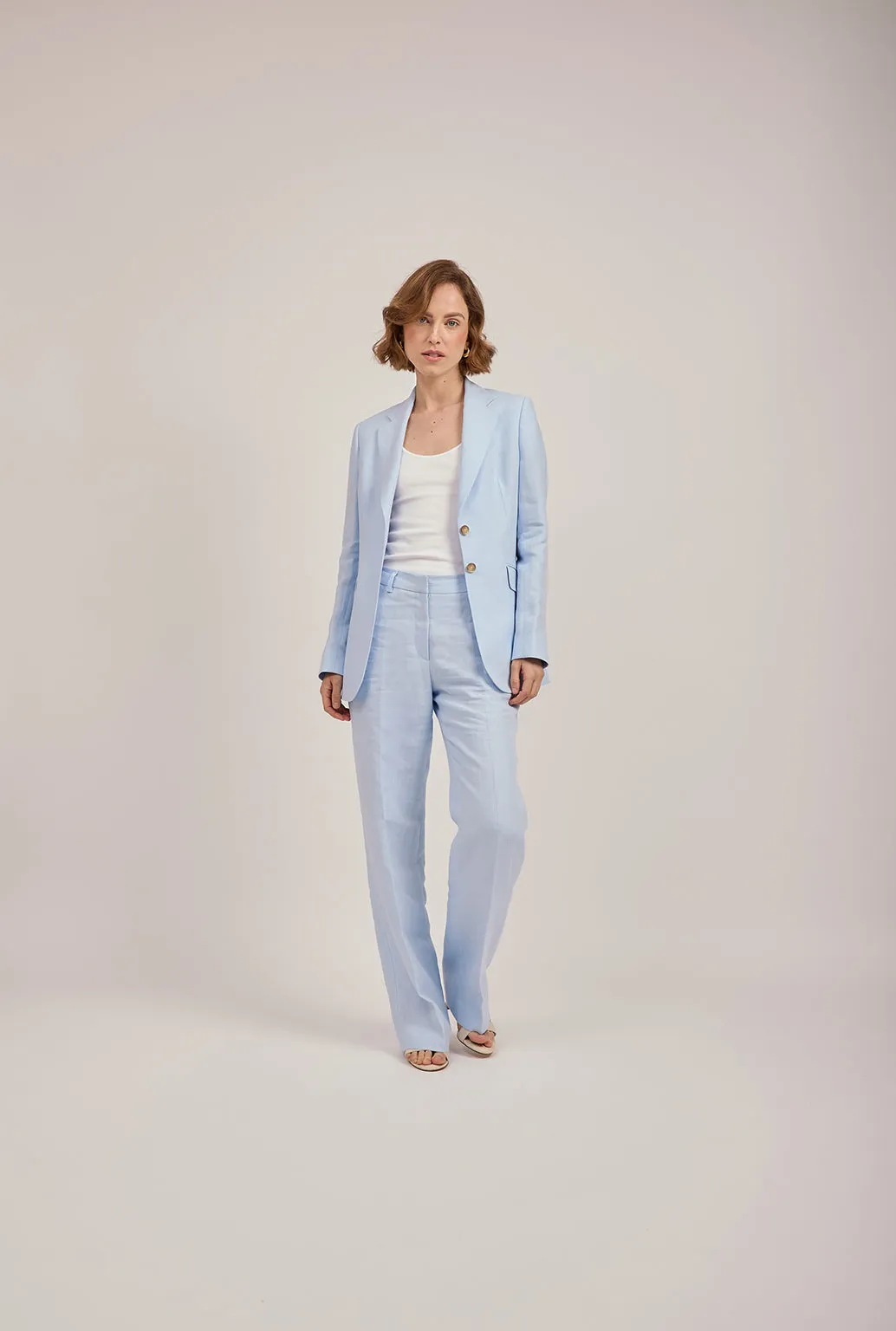 Straight-Leg Trousers in Sky Blue Linen by Anna James