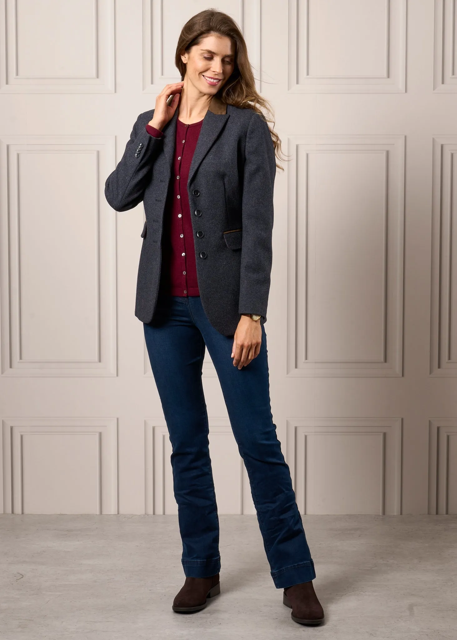 Surrey Ladies Tweed Blazer In Blue - Regular Fit