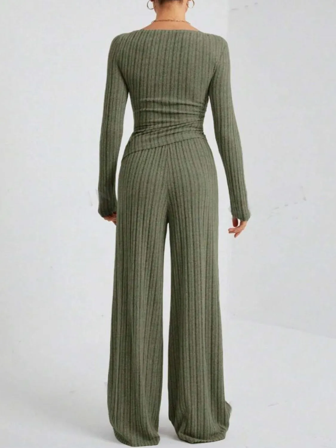 TEEK - Ribbed Off-Shoulder Top and Pants Set