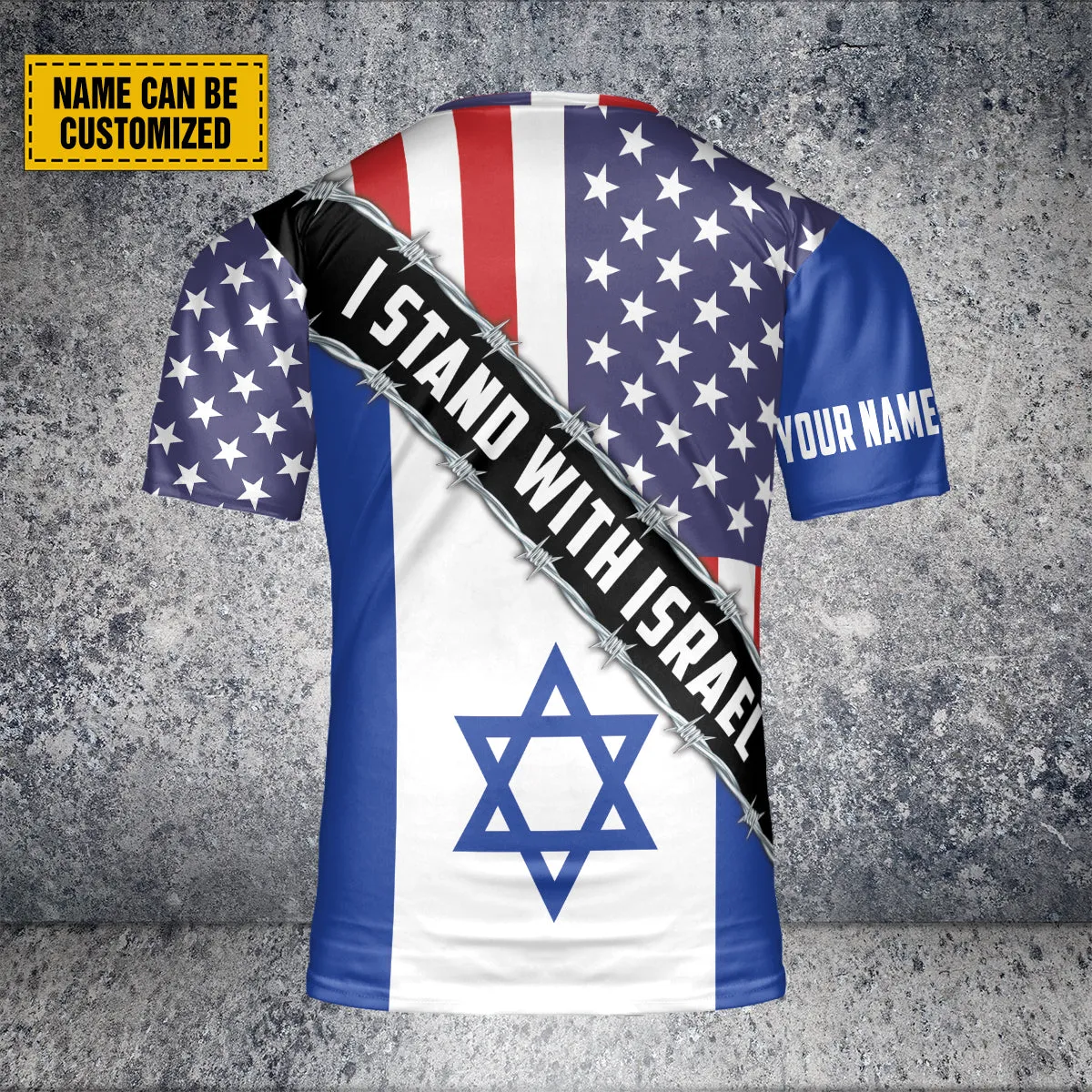 Teesdily | Stand With Israel Personalized 3D Shirt, American Israel Barbwire Shirt, Israel Support Tops, Israel Jewish All Over Print Tshirt