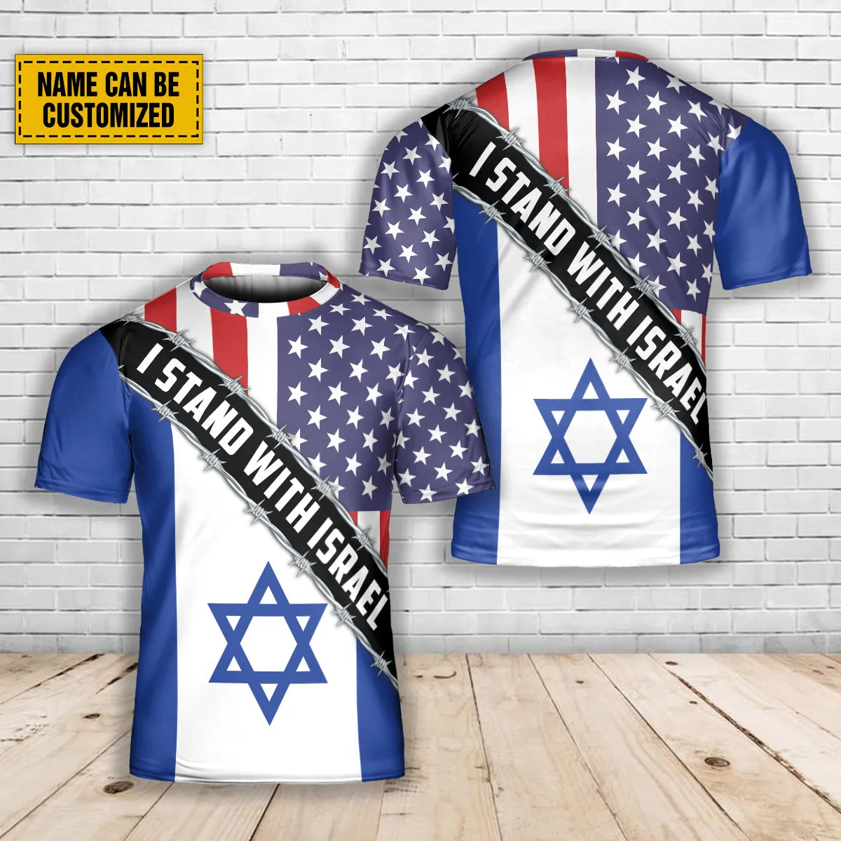 Teesdily | Stand With Israel Personalized 3D Shirt, American Israel Barbwire Shirt, Israel Support Tops, Israel Jewish All Over Print Tshirt