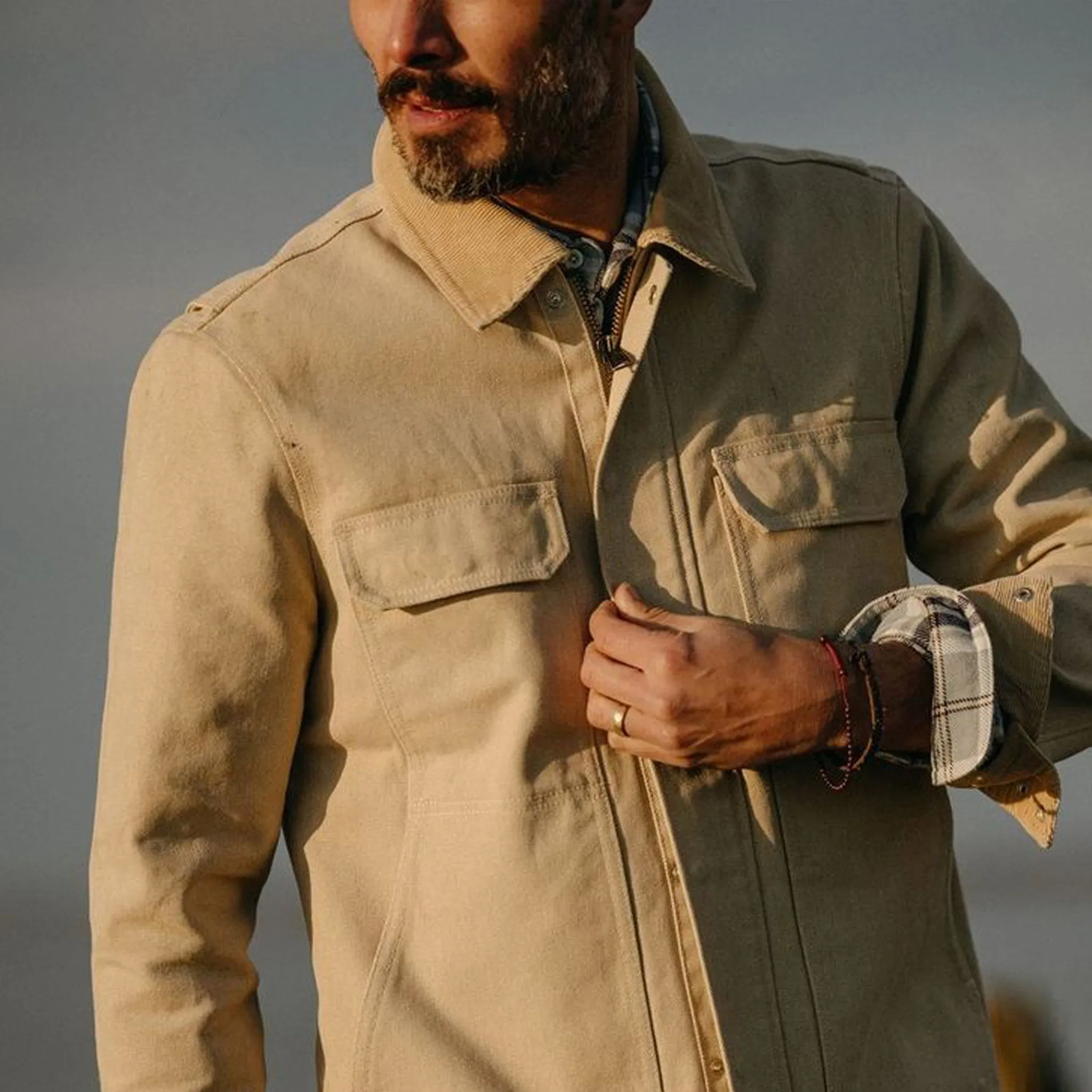 The Workhorse Utility Jacket in Light Khaki Chipped Canvas