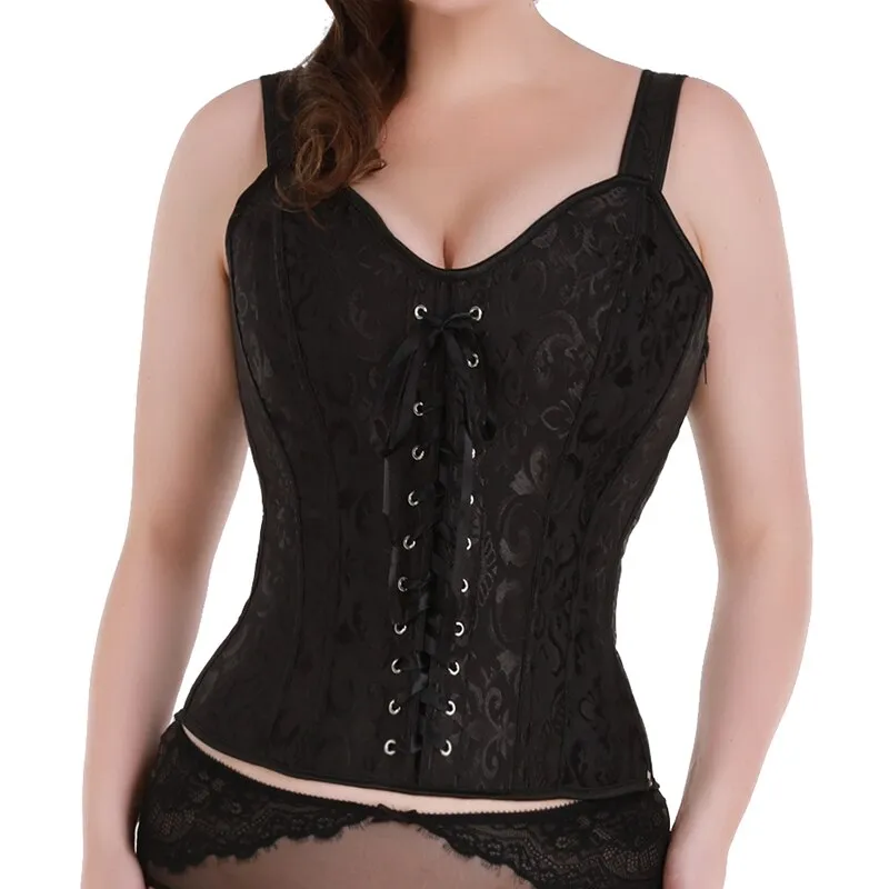 Top Over-bust Waist Trainer Corset Vest Satin Gothic Corselet Lace Up Cropped