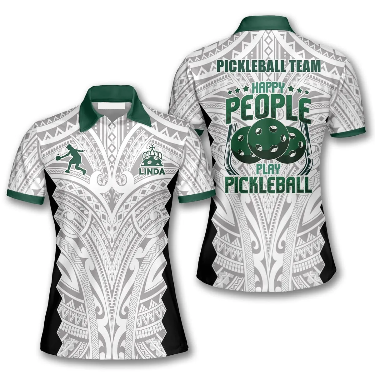 Tribal Happy People Play Pickleball Polo Shirts For Women