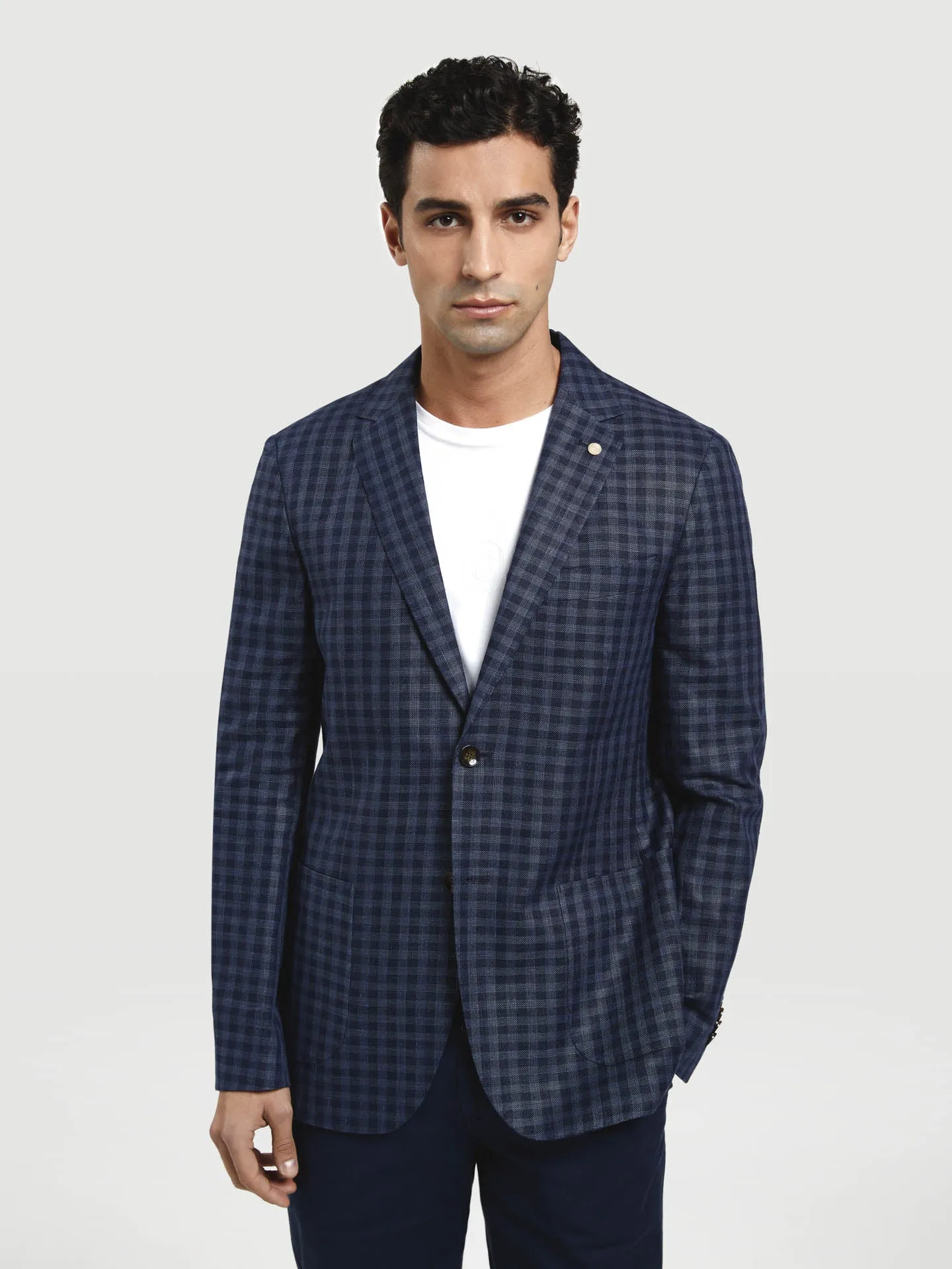 Unstructured Checks Linen Blend Blazer