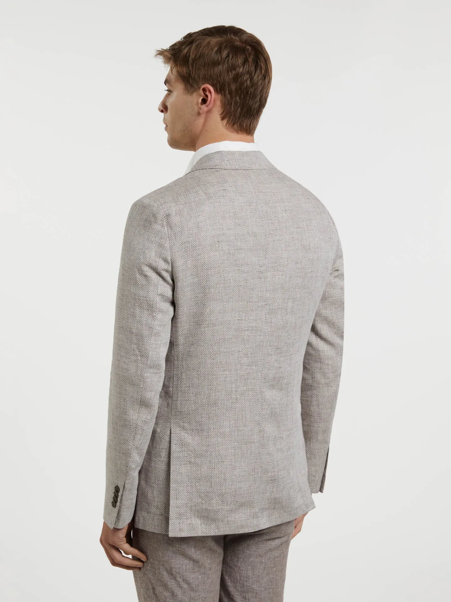 Unstructured Herringbone Linen Blazer