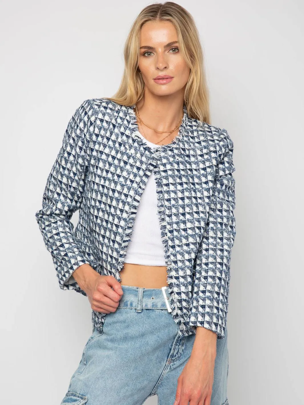 Veronica Double Breasted Tweed Jacket - Navy