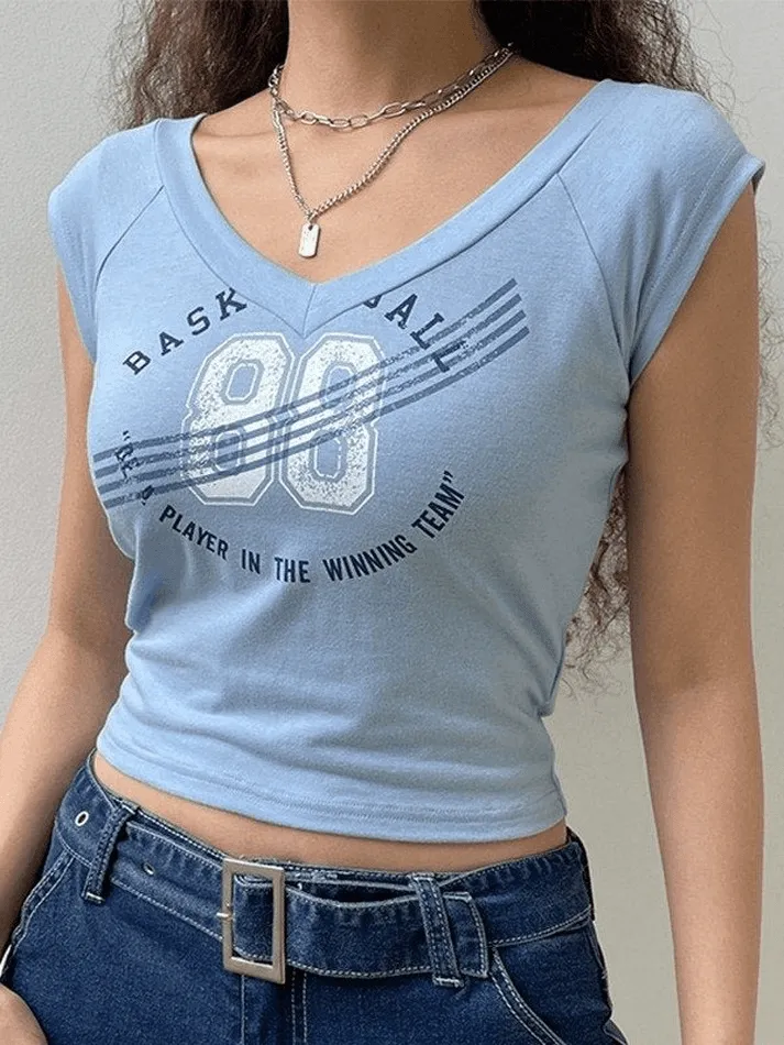 Vintage Letter Print Y2K Crop Top