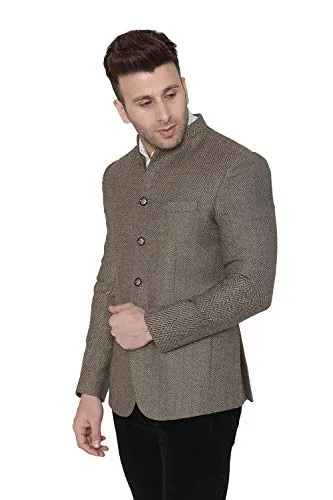 WINTAGE Men's Tweed Regular Fit Casual and Festive Blazer Coat Jacket (Brown, 40)