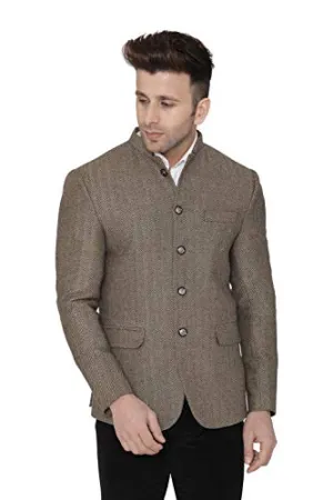 WINTAGE Men's Tweed Regular Fit Casual and Festive Blazer Coat Jacket (Brown, 40)