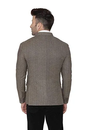 WINTAGE Men's Tweed Regular Fit Casual and Festive Blazer Coat Jacket (Brown, 40)