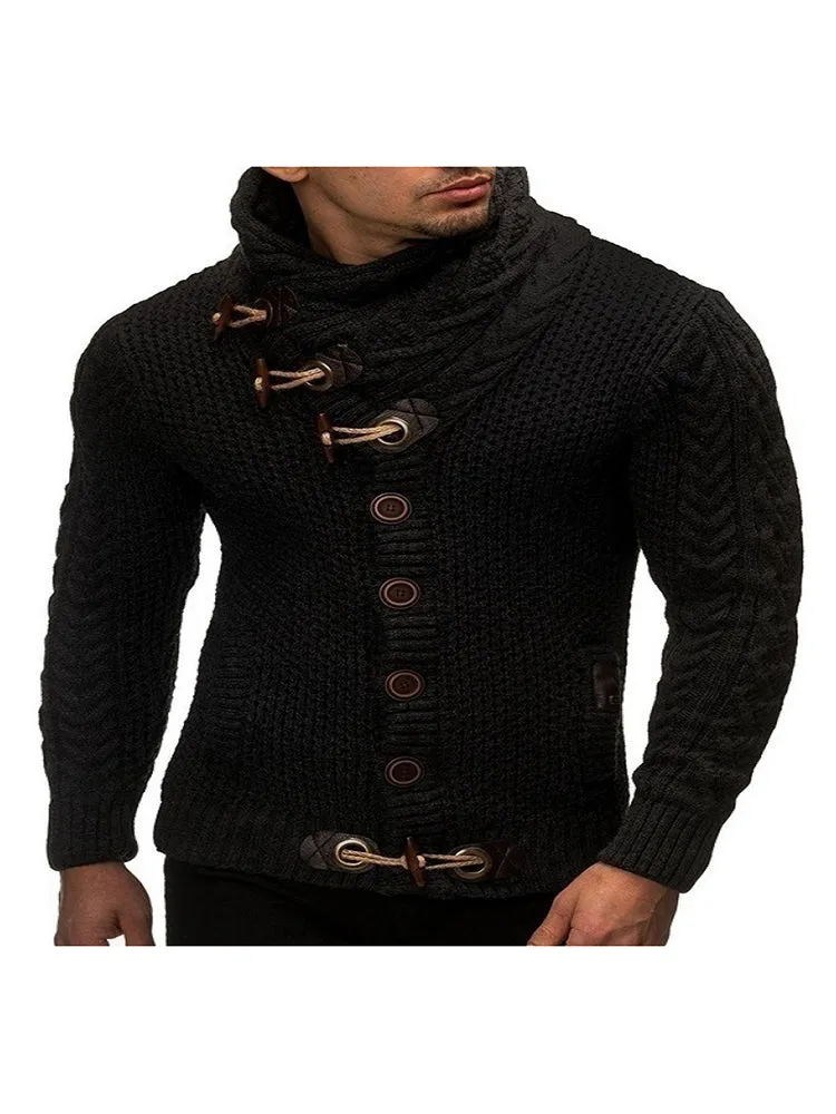 Winter Men'S Slim Turtleneck Single-Breasted Cardigan Long-Sleeved Knit Sweater