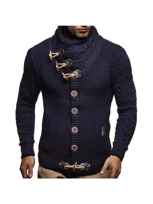 Winter Men'S Slim Turtleneck Single-Breasted Cardigan Long-Sleeved Knit Sweater