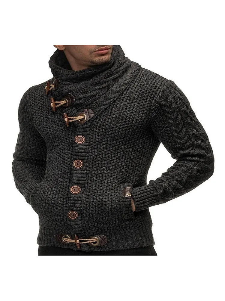 Winter Men'S Slim Turtleneck Single-Breasted Cardigan Long-Sleeved Knit Sweater