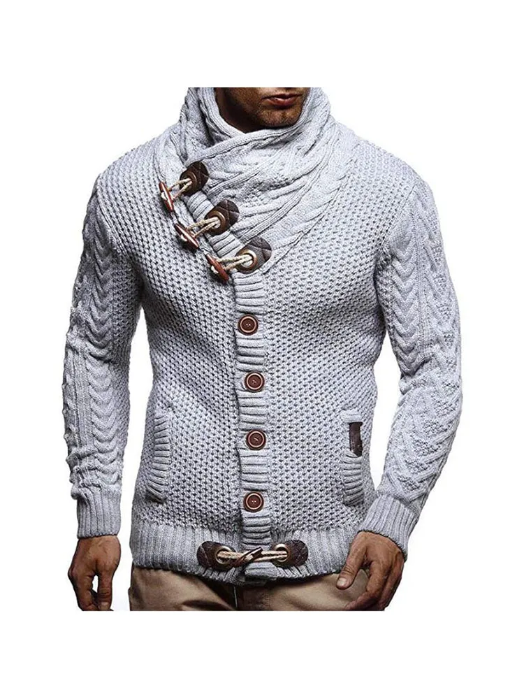 Winter Men'S Slim Turtleneck Single-Breasted Cardigan Long-Sleeved Knit Sweater