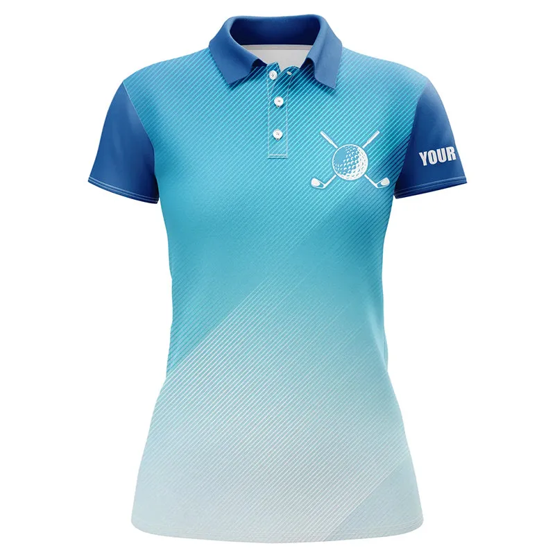 Women Golf Polo Shirts Custom Blue Pattern Sport Golf Attire For Women